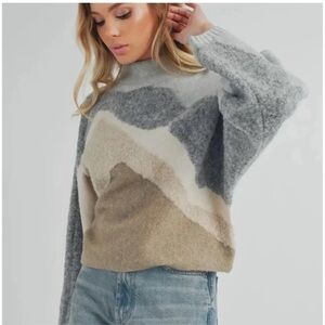 Abercrombie & Fitch Women's Gray and Tan Cowl Sweater